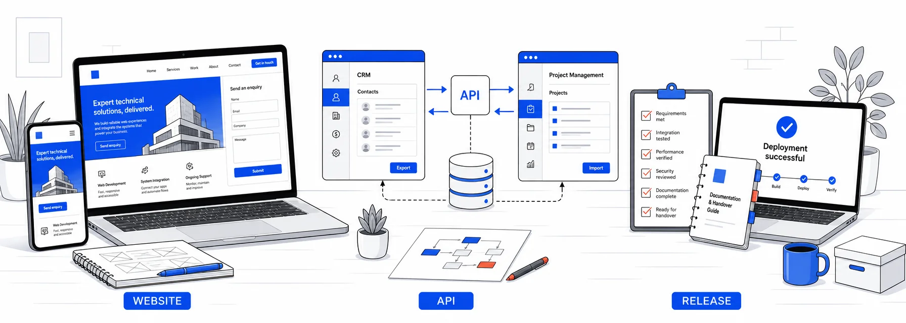 Website implementation, API connections and a documented release handover